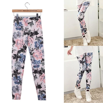 

Women's Retro Slim Floral Print Ink Painting Stretchy Leggings Pants
