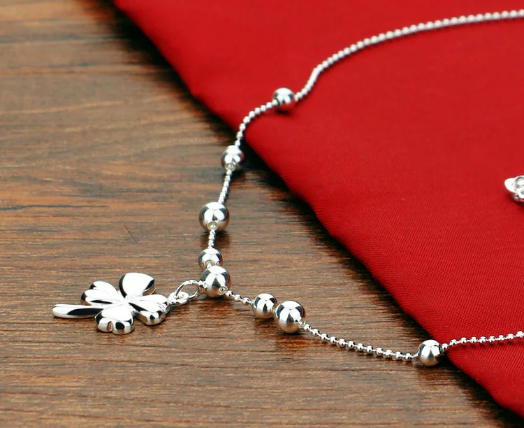 Женское ожерелье из серебра 925 пробы с кулоном в виде клевера длиной 46 см|sterling silver