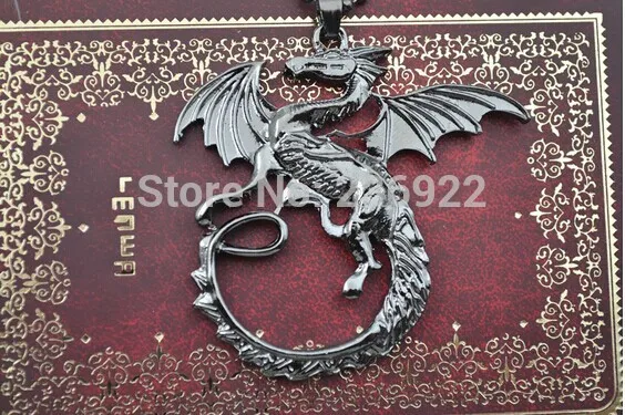 

20pcs/lot Wholesale Fashion Gun Black Charm The Hobbit: The Desolation of Smaug the Lord of the rin gs Fantasy Dragon Necklaces