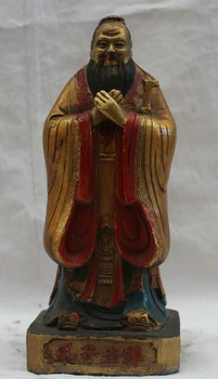 

S1772 8" Chinese Bronze Stand Kong Zi Confuciussage Statue