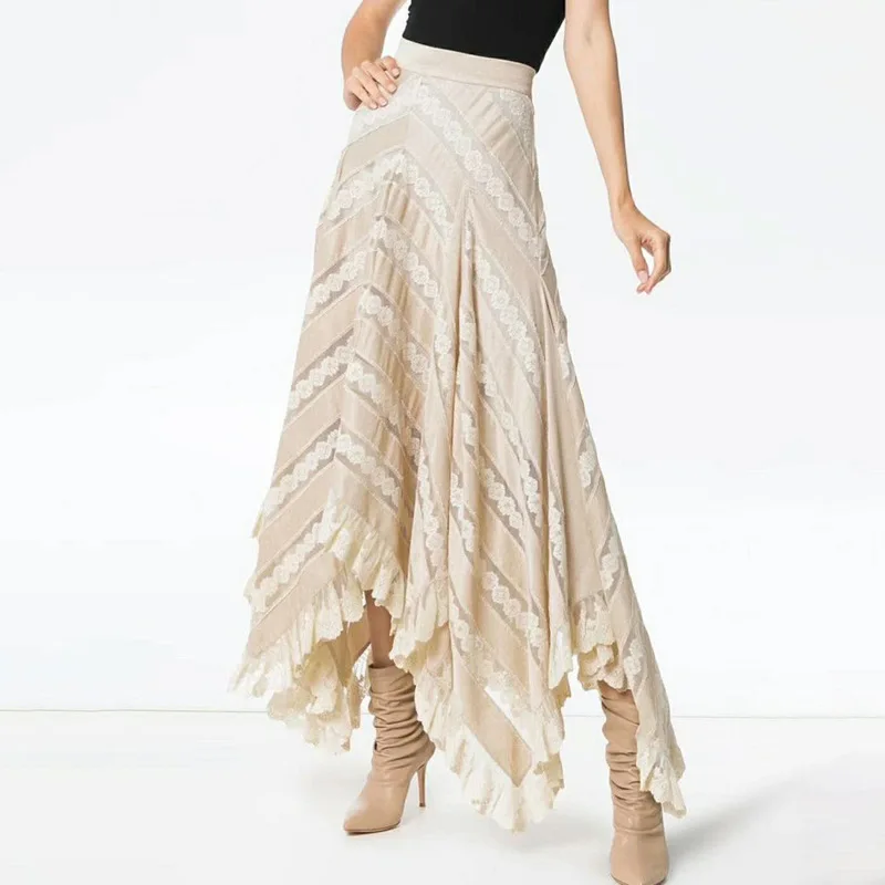 Весна Boho лоскутное кружевное Макси Платье женское с буфами с длинным рукавом асимметричное вечернее платье женские большие размеры Новая одежда