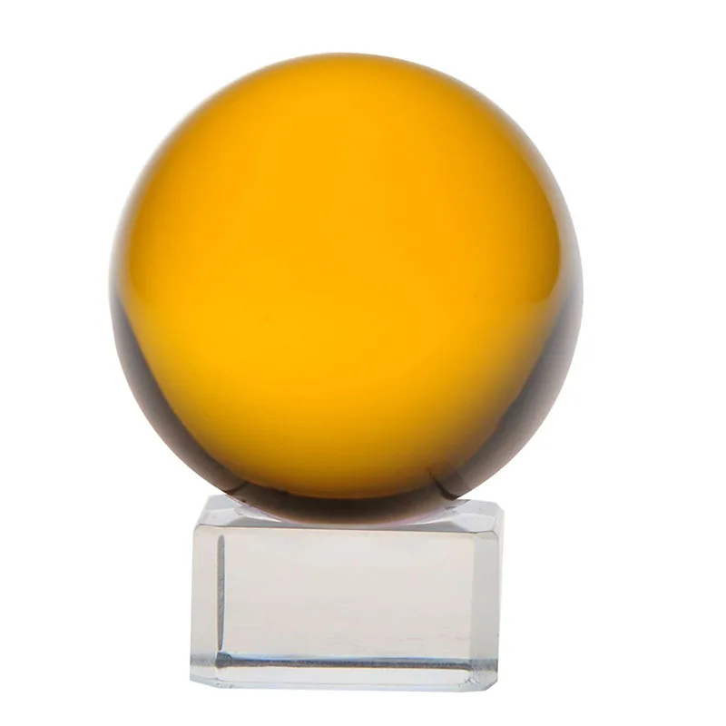 

40mm Amber Round Magic Artificial Crystal Glass Healing Transparent Quartz Ball Sphere Stone with base for Home Good Luck Decor