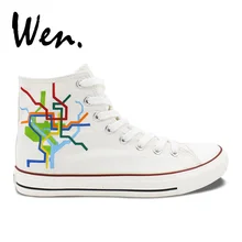 Вэнь оригинальные окрашены вручную обувь дизайн заказ Вашингтон город географические карты унисекс высокие холщовые спортивная обувь для рождественские подарки