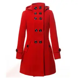 Для женщин с капюшоном двубортный Тренч Шерстяное пальто длинные зимние куртки парка пальто женские Верхняя одежда для леди Casaco Feminino