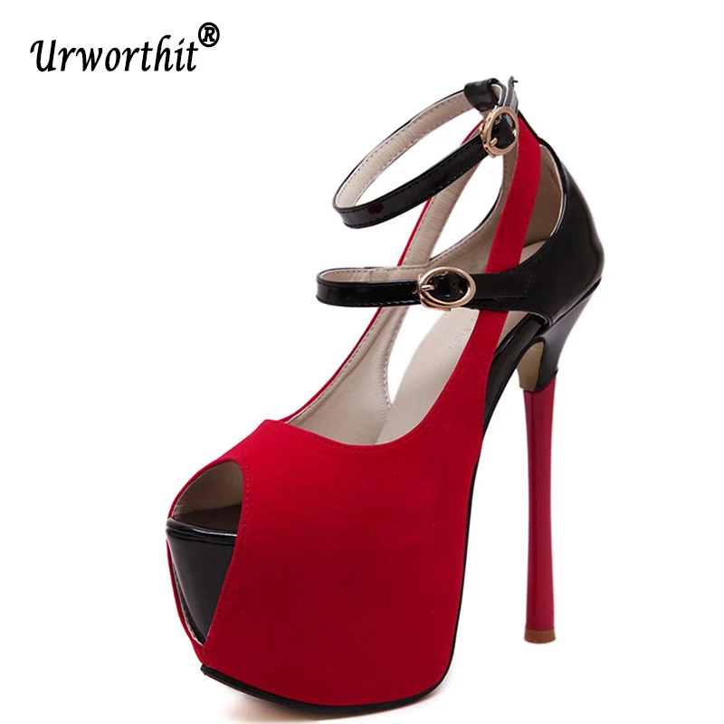

2019 Summer Sexy Women Thin High Heels Platform Sandals Flock Ankle Strap Peep Toe Roman Sandals Lady Stripper Heels Party Shoes