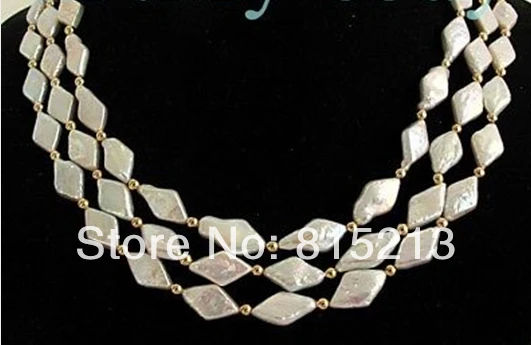 

ddh001295 3 Strand Luster White Rhombus Freshwater Pearl Necklace