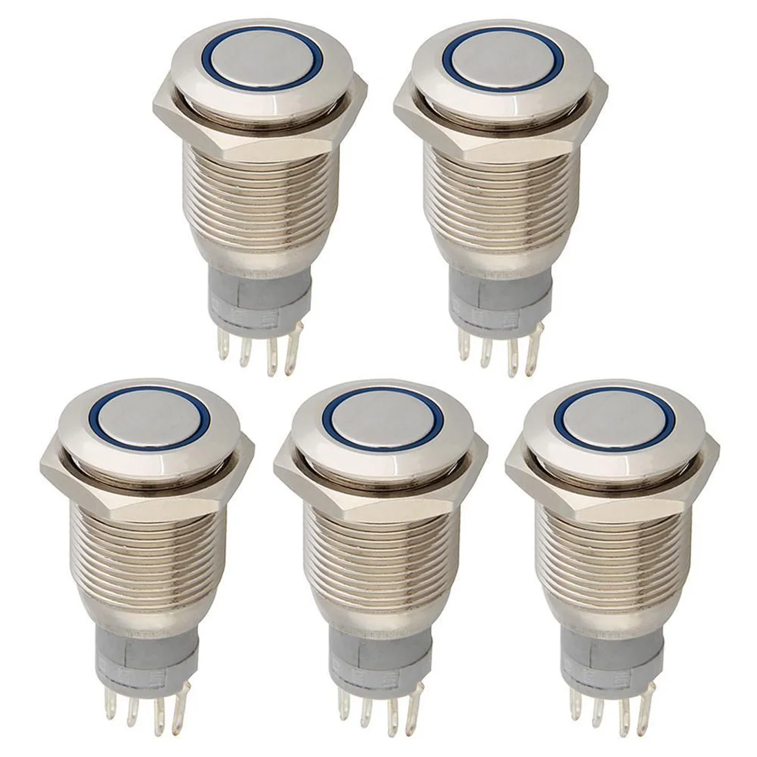 

Marsnaska 5pcs/lot 12V Blue LED Metal Switch Push Button Latching 16mm for Car Auto Boat Stainless Steal Switches