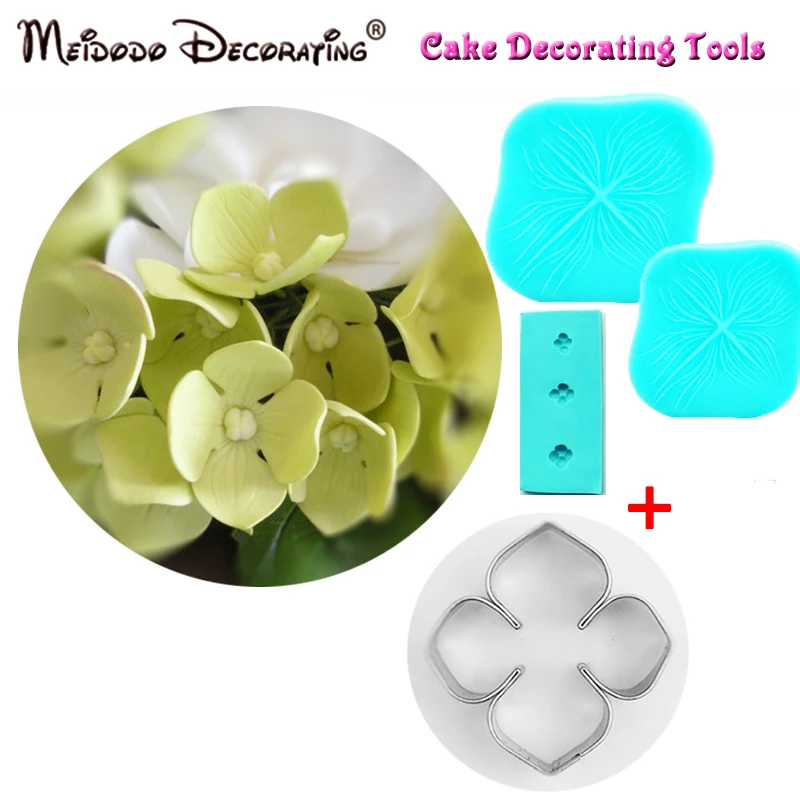 

RoHydrangea Flower Petal Silicone Veiner & Cutter Fondant Sugarcraft Mould Stainless Steel Cutter Cake Decorating Moulds