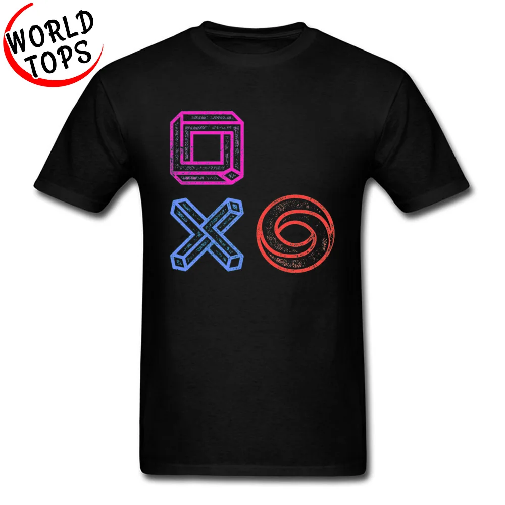 

Glaxy Geometry Graphic Men's Tops T Shirt Playstation Controller Optical Illusions Icons T Shirt Cotton Round Neck Tee Shirt Man