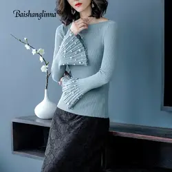 Baishanglinna 2018 новые зимние Для женщин свитер с длинным рукавом О-образным вырезом шерсть пуловеры женские топы твердые Цвет кашемировые
