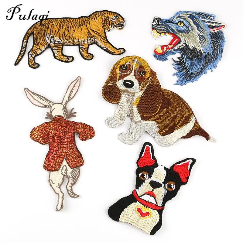 

Pulaqi Tiger Wolf Dog Rabbit Patch High Quality Big Backpack Embroidery Iron On Patches For Jacket Sewing Stickers D