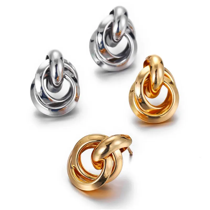 

2019 European and American new jewelry hot sale earrings creative simple double circle knotted earrings