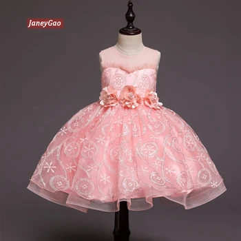 

JaneyGao Flower Girl Dresses For Wedding Party Pink Princess Little Girl First Communion Dresses Elegant Formal Gown 2019 New