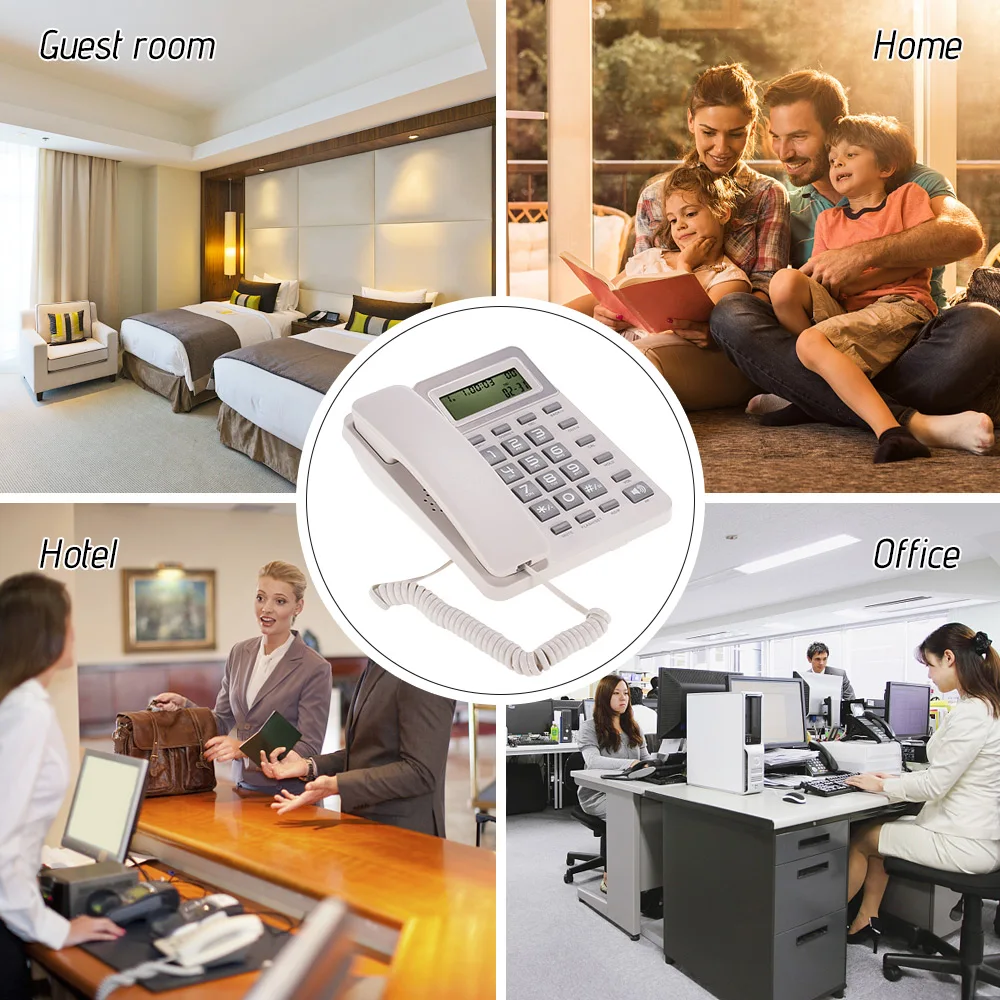 Desktop Corded Landline Phone Fixed Telephone with LCD Display Mute/ Pause/ Hold/ Flash/ Redial/ Hands Free/ Calculator Function