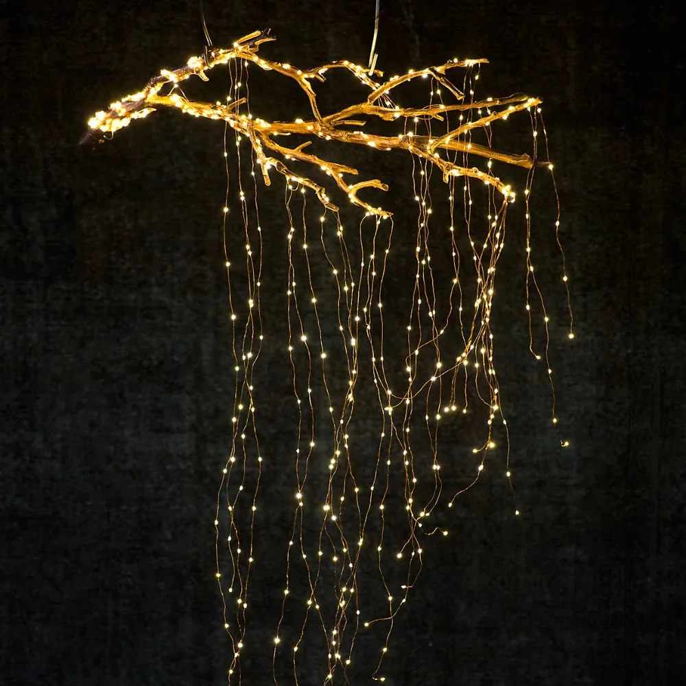 600 светодиодный s огни в виде лозы медная проволока ветка светодиодный Сказочный струнный свет подключаемый адаптер для кафе рождественское свадебное украшение для вечеринки