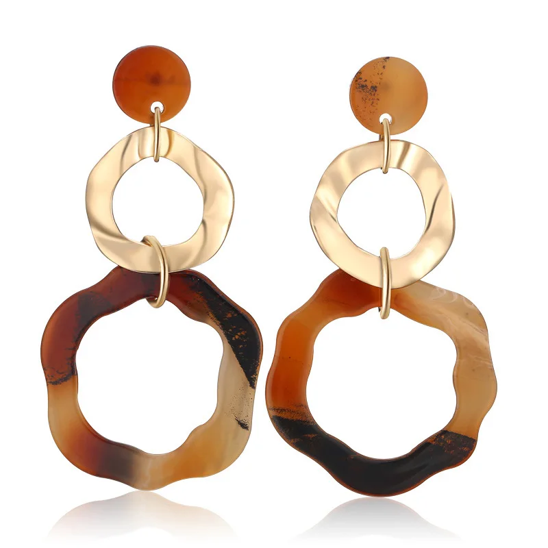 

New Vintage Geometric Gold Alloy Dangle Earring for Women Acrylic Big Large Irregular Round Long Drop Earring Party Punk Jewelry