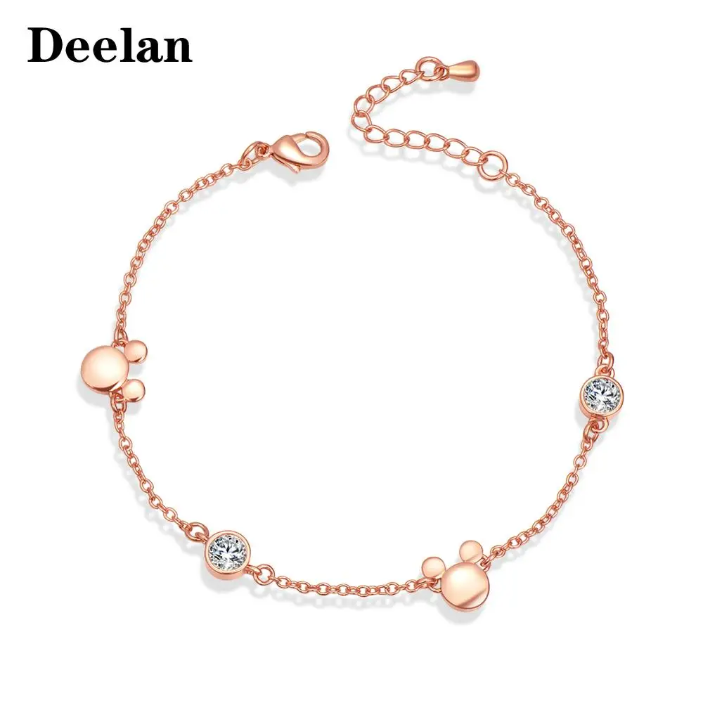 DEELAN очаровательные браслеты для женщин розовое золото Микки Кристалл ювелирные изделия девушка мода циркон Свадебный браслет День Святого Валентина ювелирные изделия