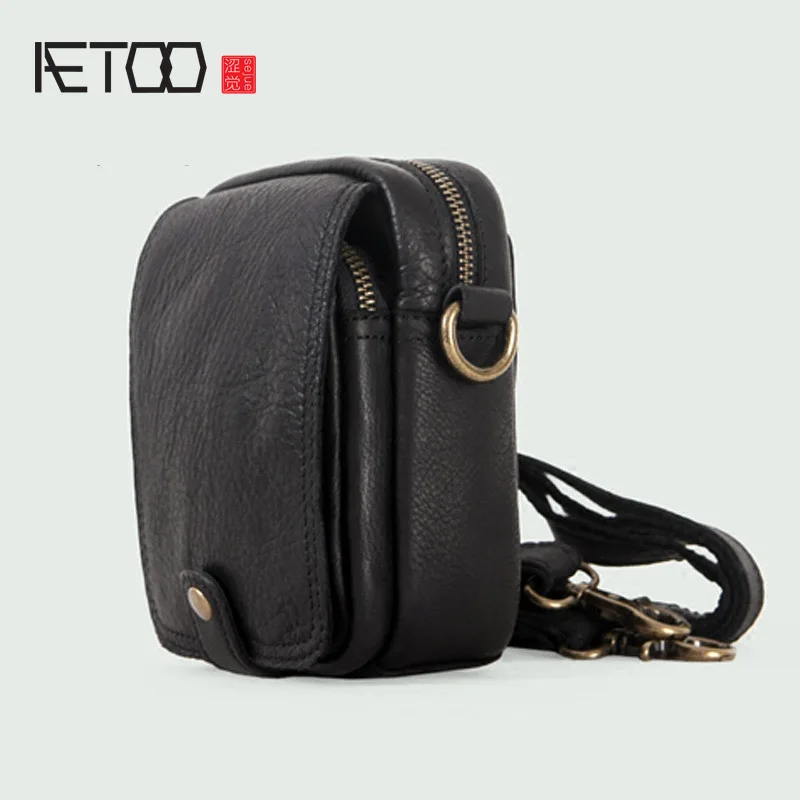 AETOO Men's Outdoor Leisure multifunctional cowhide shoulder crossbody bag wearing belt leather waist bag