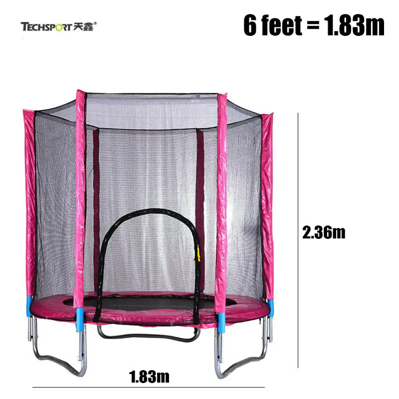 TECHSPORT 6 피트 점퍼 트램폴린 안전망 1.83m 실내 어린이 트램폴린 성인용, 두꺼운 강관kids