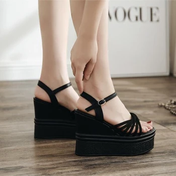 

12CM wedge with super high heels Korean version platform pine cake thick bottom Roman women's shoes in summer increased sandals
