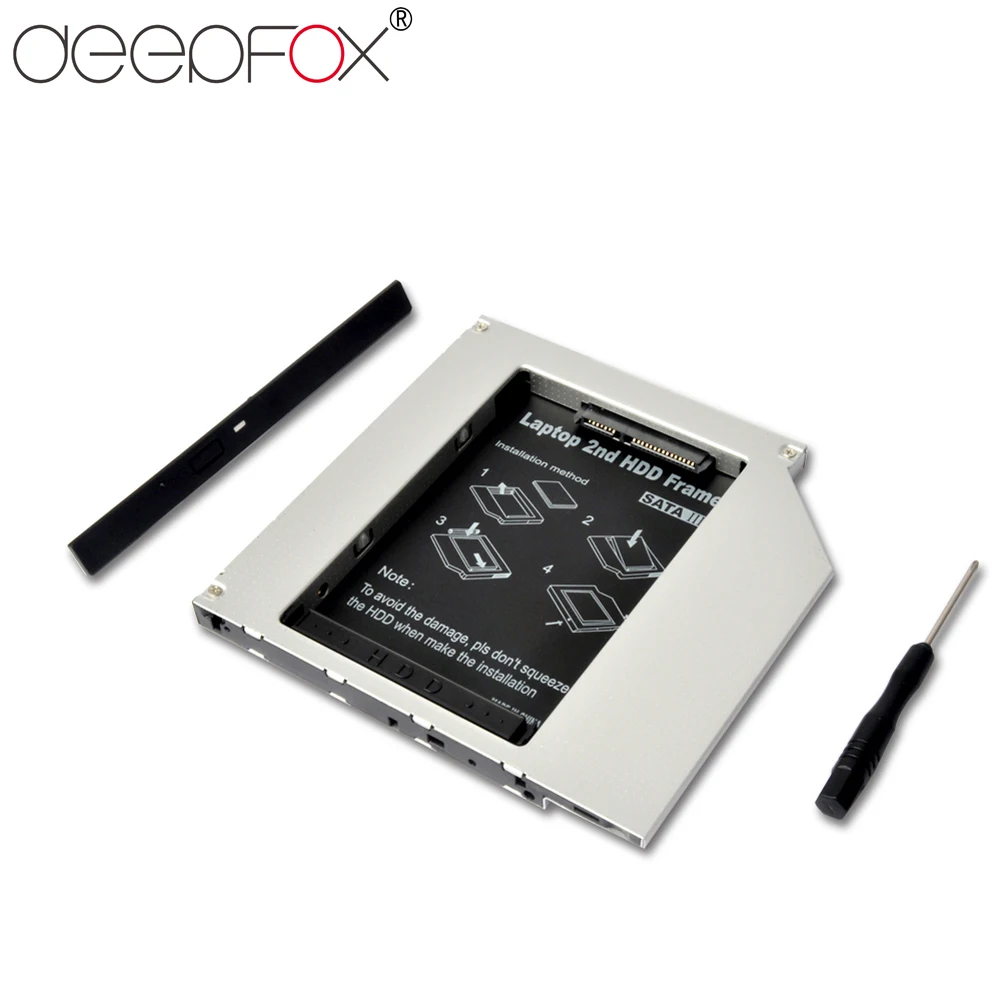 

DeepFox 9.5mm 2nd HDD Caddy SATA to SATA 2.5 Enclosure For Laptop ODD DVD-ROM Optibay Adapter SSD Hard Drive Disk Aluminium Case