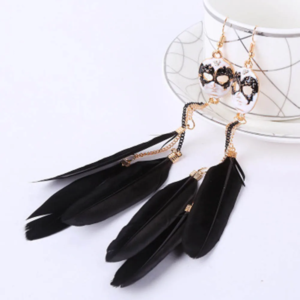 

Ethnic Jewelry Bohemian Feather Tassel Chain Earrings Mask Long Drop Earring For Women Pendientes Female Fashion Earring