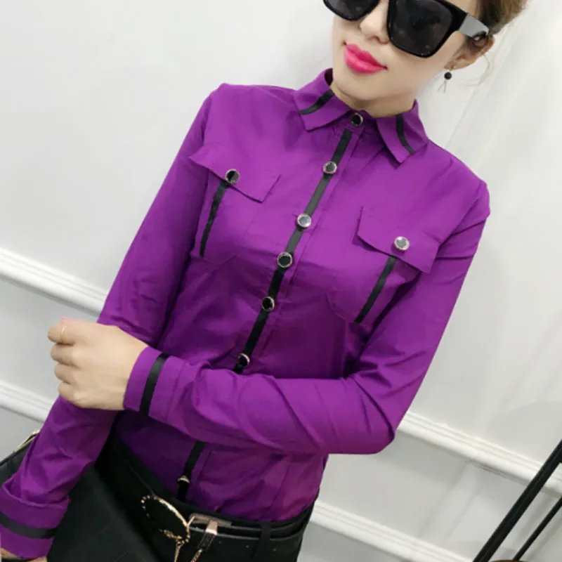 

2018 Spring European Style Long Sleeve Turn Down Cotton Shirts Women Office Work OL Cotton Blouses Women Work Wear Cotton Tops