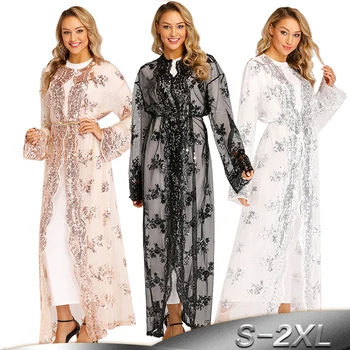 

Plus Size Robe Abaya Dubai Mesh Cardigan Muslim Hijab Dress Jilbab Caftan Turkey Islamic Clothing Eid Abayas For Women Kaftan