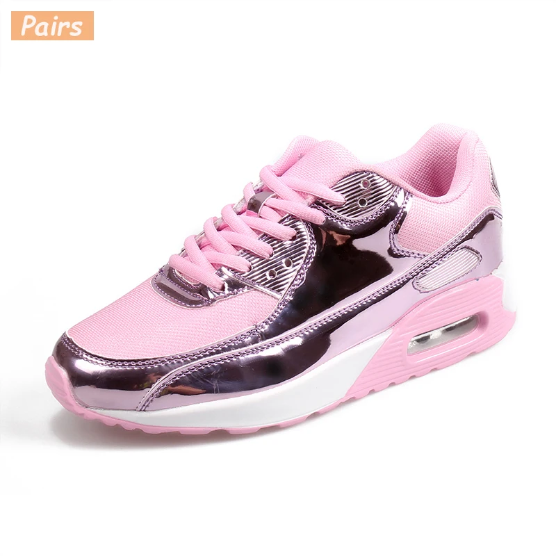 

Fashion Pu Leather Women Sneakers Breathable Mesh Women Casual Shoes Flat Shoes Women Vulcanize shoes gold Silver Women Shoes 46