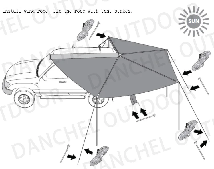 D& R Веерообразный боковой автомобильный тент 270 градусов радиус диаметр 2 м 2,5 м, цвет khkai и серый на выбор