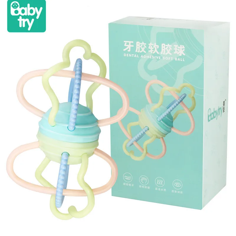 

Babytry Ring Bell Infant Toddlers Activity Grasping Plastic Hand Bell Baby Rattles Ball Toy With Texture Intelligence Develop