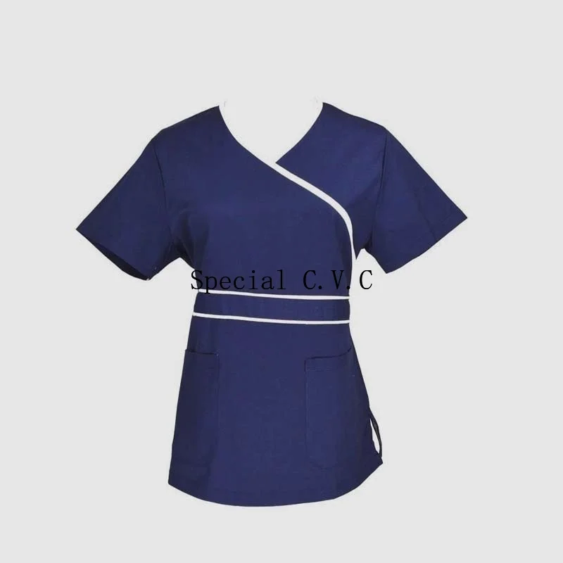 Women's Medical Uniforms Scrub Top Mock Wrap Shirt with Adjustable Waist and Back Tie Pharmacy Clinic Uniforms(Just A Top)
