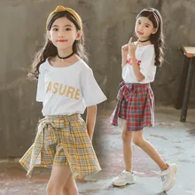 2019 Summer Casual Teenage Clothes For Girls Plaid Skirt + White T-shirt Clothing Set Kids Clothes Girls Japanese School Outfits 2019 Summer Casual Teenage Clothes For Girls Plaid Skirt + White T-shirt Clothing Set Kids Clothes Girls Japanese School Outfits