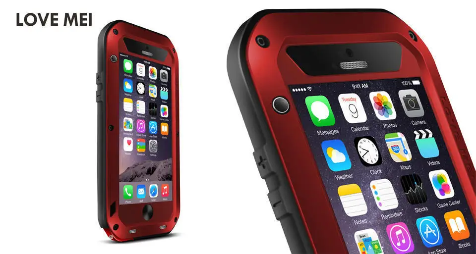 Любовь Мэй Водонепроницаемый противоударный Прочный закаленное Стекло металла Алюминий чехол для Apple iPhone 6 6s плюс 4," 5,5" - Цвет: Красный