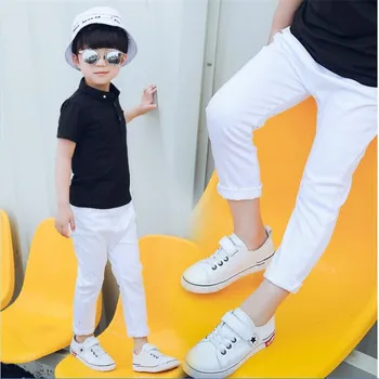 

Boy's and Girl white trousers 2018 new children's black casual pants boy slim feet red green black 2-10 years old