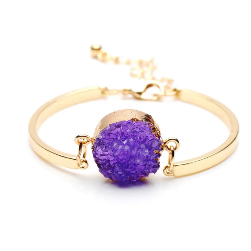 

Classic Bijoux Pulseira Feminina Druzy Resin Stone Bracelets Ms Charm Gold Color Bracelet & Bangles For Women Jewelry Christmas