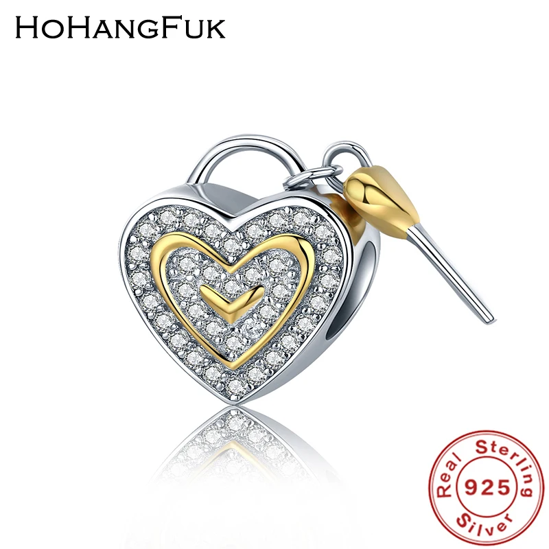 HoHangFuk 100% стерлингового серебра 925 пробы романтические сердца Key Lock Подвески fit Для