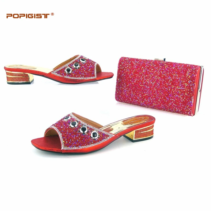 

Low heels 4.5cm Red Dinner Fashion Shoes and Matching Bag Set Free Shipping African Woman Shoes And Bag Set For Evening Party