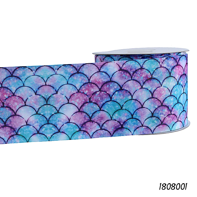 

FLRA Ribbon (50 yards/lot) New style rainbow gradient mermaid scale printed grosgrain ribbon for kids hair bows