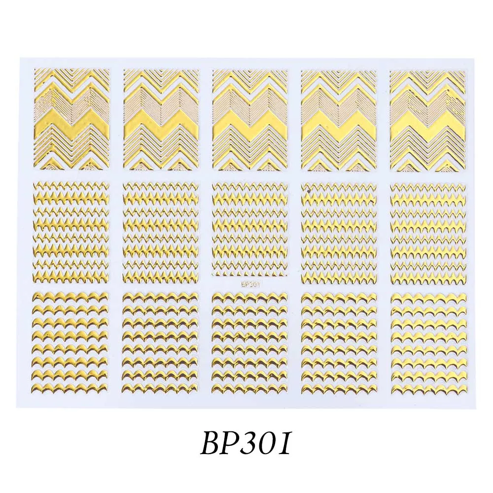1 шт Горячая штамповка 3D наклейки для ногтей бронзовые Слайдеры для ногтей золотые наклейки деформация полосы линия волна Маникюр украшения BEBP301-316 - Цвет: BP301