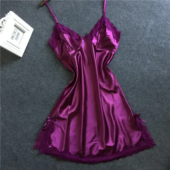 

Women lingerie night dress Satin Sexy Bowknot Lace Lingerie Babydoll V-neck Slip Dress Underwear seksi bayan gecelikler NEW