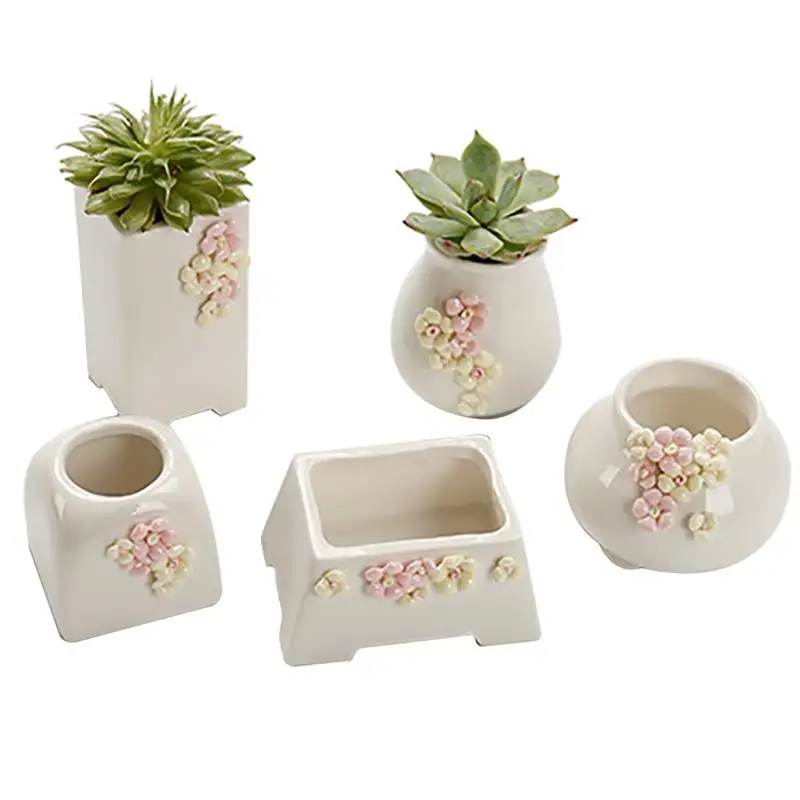 

5PCS Creative Handmade DIY Plant Ceramic Pot Succulent Pot Cute Flower Decor Ceramic Flower Pot Gardening Pots Supplies For Home