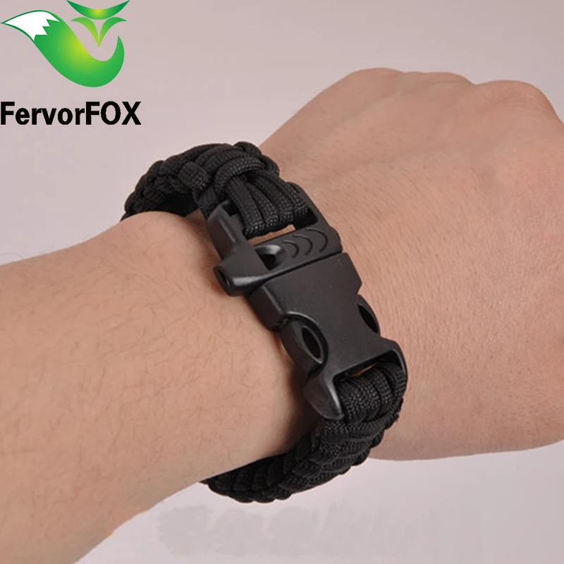 Black Survival Bracelet Outdoor Camping Paracord Parachute Cord Emergency Survival Bracelet Rope with Whistle Buckle