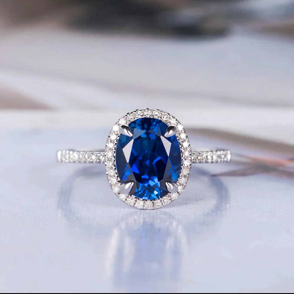 Boho женское большое синее овальное кольцо, модное 925 Серебряное винтажное обручальное кольцо для женщин, кольцо для помолвки с цирконием