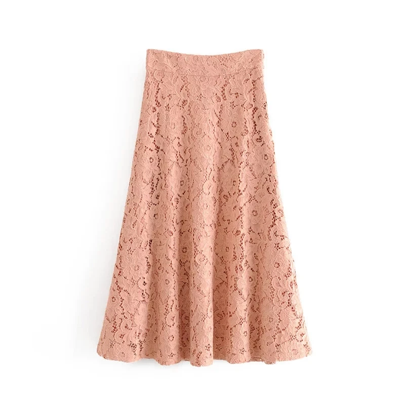 Klacwaya женские элегантные розовые кружевные юбки летние женские модные Плиссированные Миди юбки для девочек шикарные 2 слойные клешеные штаны с высокой талией