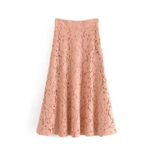 Klacwaya женские элегантные розовые кружевные юбки летние женские модные Плиссированные Миди юбки для девочек шикарные 2 слойные клешеные штаны с высокой талией
