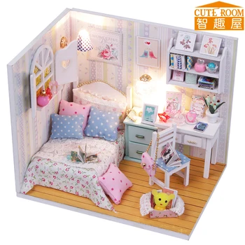 

Assemble DIY Wooden House Toy Miniatura Doll Houses Miniature Dollhouse toys With Furniture LED Lights Birthday Gift M013