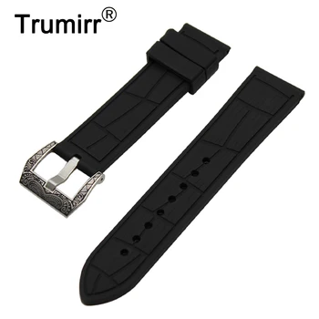 

24mm Silicone Rubber Watch Band + Tool for Suunto TRAVERSE Stainless Steel Carved Pre-v Buckle Strap Wrist Belt Bracelet Black