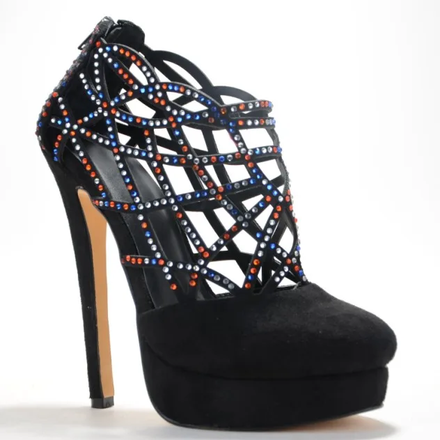 

Fashion Solid Black Soft Leather Women's Stiletto  Heel Solid Pointed Toe With Rhinestone Women Heel zapatos mujer Casual Pumps