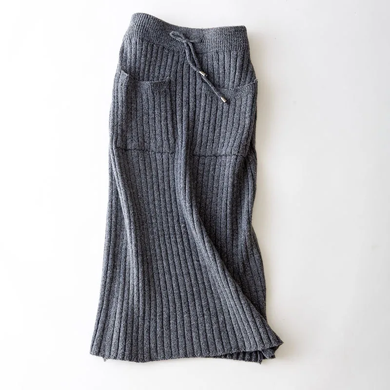 Новая Стильная трикотажная Однотонная юбка простые универсальные темпераментные шорты с завышенной талией и карманами, юбка до середины икры, прямая юбка